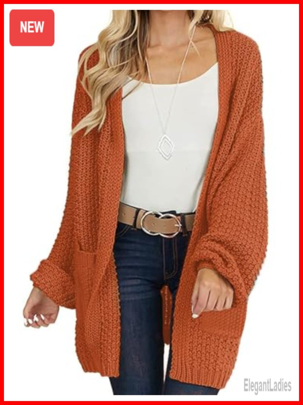 Womens Long Sleeve Chunky Knit Cardigan Sweater Slouchy Boyfriend Style